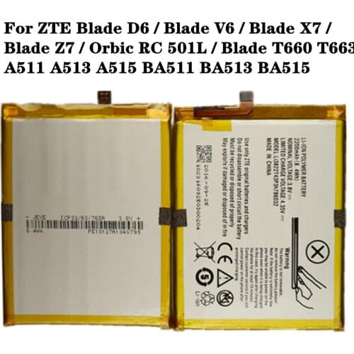 For ZTE Blade D6 / Blade V6 / Blade X7 / Blade Z7 / Orbic RC 501L / Blade T660 T663 BA511 BA513 BA515 Li3822T43P3h786032 Battery