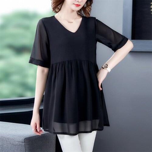 Chiffon Half Sleeves V-Neck Blouse Women 2020 Summer High Quality Ruffles Elegant Shirt Female Office Top Plus Size M-7XL 8XL