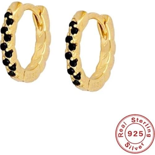 BOAKO 925 Sterling Silver 9mm Black Huggies Circle Hoops Earring Pendiente Ohrringe 2020 Rock Punk Fine Jewelry For Women