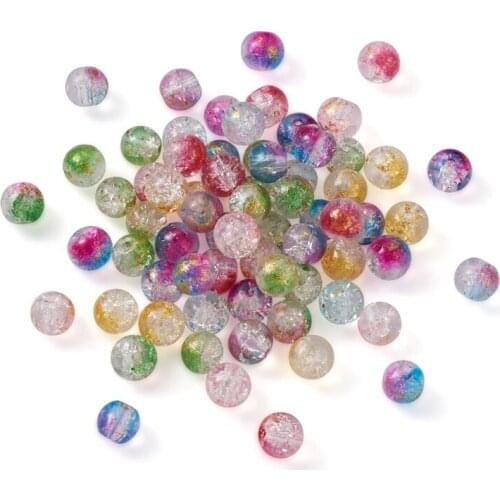 Pandahall 8-10mm Spray Painted Crackle Glass Beads with Golden Foil Spacer Beads for Jewelry Making DIY Bracelet Necklace