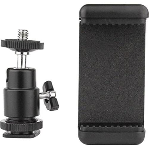 Phone Clip Holder + Ball Head Hot Shoe Mount Adapter for Nikon Canon Cameras