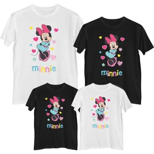 Disney Minnie Mouse T-shirt Summer Comfortable 100%cotton Fashion Women t-shirts girls clothes mom and daughter matching clothes