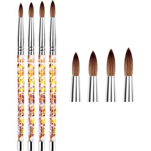 Nail Art Brush Acrylic UV Gel Glitter Painting Brushes Crystal Handle Nylon Hair Carving Flower Pens For Nail Art EM88