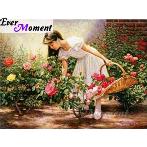 Ever Moment Diamond Embroidery Girl Flower Diamond Mosaic Full Square Drills Artwork Home Decoration Diamond Painting ASF1178