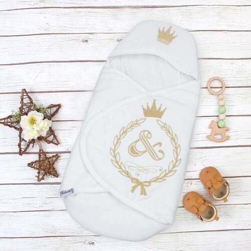 Cream NewBorn Baby Swaddle Boy Girl Infant King Crown Embroidered Car Bed Blanket Male Girls Babies Cotton Casual Style Swaddle