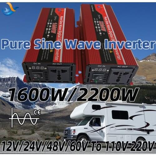 Pure Sine Wave Power Inverter DC 12V 24V 48V 60V To AC 110V 220V Voltage 50Hz 60Hz 1600W 2200W 3000W Outdoor Car Inverter