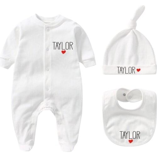 Personalized Newborn Outfit with Hat + Bib clothes set Custom Baby One Piece Bodysuit Set Baby Shower Gift Coming Home Outfit