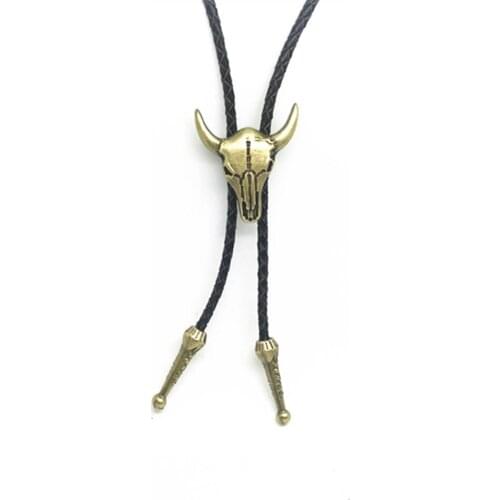 Western cowboy Bolo tie bull head leather tie fashion mens casual bow tie suit accessories