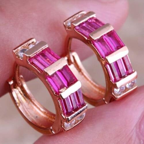 Good-Looking Red Cubic Zirconia White CZ Yellow Plated Huggie Hoop Earrings P671