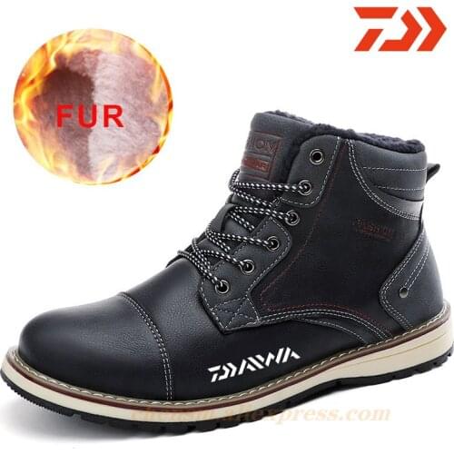 Dawa New Men Snow Boots Winter Plush Warm Men Fishing Boots Lace-Up Non-slip Male Ankle Boots Waterproof Man Work Shoes