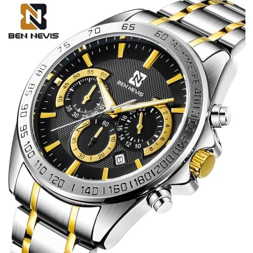 BEN NEVIS Casual Sport Watches Men Top Brand Luxury Military Steel Wrist Watch Man Clock Fashion Chronograph Wristwatch New 2021