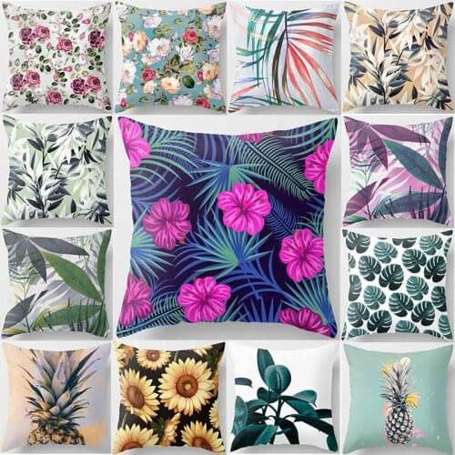 Tropical palm leaf plants pineapple chrysanthemum pattern pillow cases short plush high quality square thick pillow covers