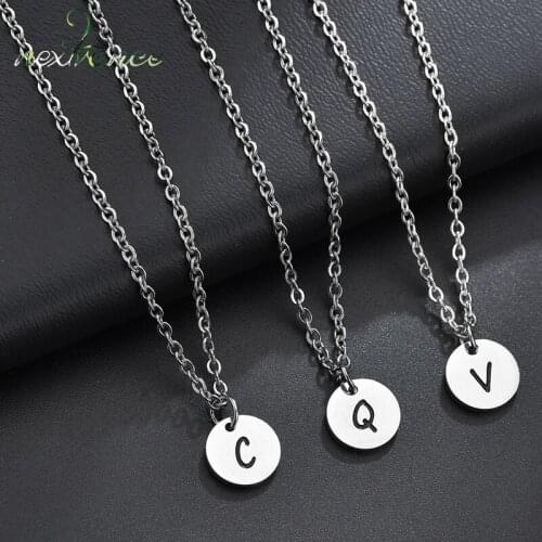 Nextvance Stainless Steel Letter A-Z Necklace Gold Round Coin Initial Pendant Necklaces For Women Men Birthday Gift