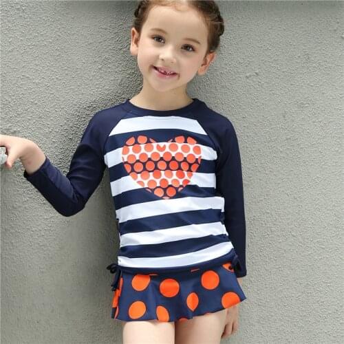 2016 New Striped Swimsuit for Girls Swimwear Summer Kids Long Sleeve Swimming Top+Shorts+Cap 3 Piece Set Children Bathing Suits