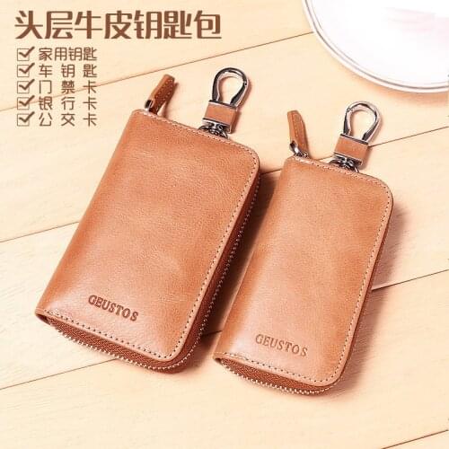 2020 new genuine leather key bag female retro first layer cowhide car key bag mens waist keychain key holder purse keychain