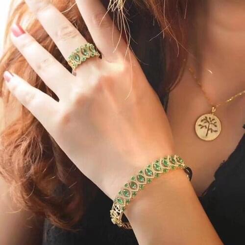 New Luxury Gold Bracelet Inlay Green White Dazzling Zircon Elegant Retro Jewelry For Women Wedding Party Dainty Anniversary Gift