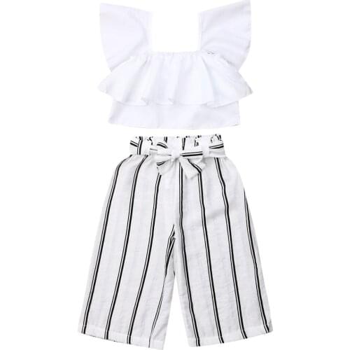 3-7Years Toddler Baby Girl Clothes Crop Ruffle Sleeve Top Striped Leggings Holdiay Outfit
