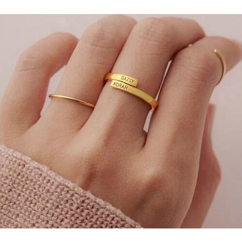 Custom Initial Ring Personalized Letter Ring Anillos Mujer Gold Sliver Adjustable Dainty Name Rings For Women Girls BFF Jewelry