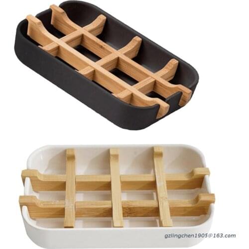 P8DE Bamboo Soap Dish for Bathroom Shower Soap Holder Soap Case Tray Bar Sink Deck