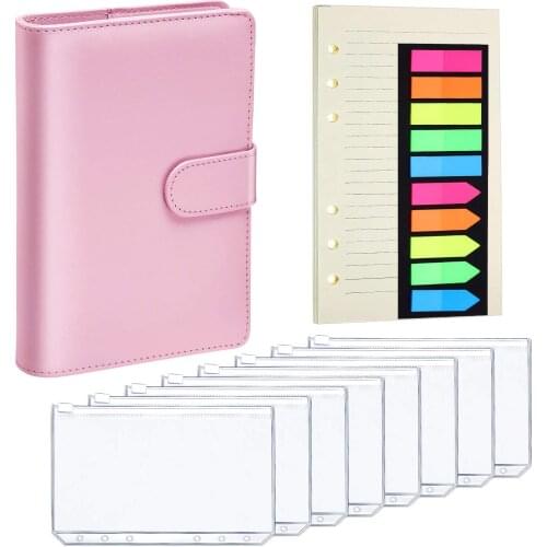 A6 PU Leather Notebook Binder Magnetic Filling 6 Round Binder Covers, Binder Pocket A6 Size 6-Hole Binder Zipper Folder, A6