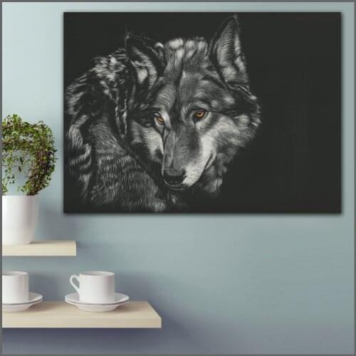 Printing Painting Art Wolves Black background Head Black Picture Home Decor Living Room Modern Canvas Print Paintings no frames