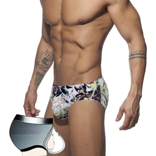 Sexy Men Swimwear Swimming Trunks Low-waisted Push Pad Waterproof Swimsuit Quick Dry Surfing Swim Briefs Beach Shorts Sunga