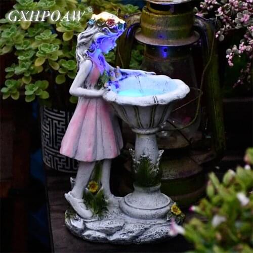 Resin Angel Figure Sculpture Flower Fairy Solar Decor Wreath Girl Art Statue Villa Courtyard Gardening Landscape Ornaments
