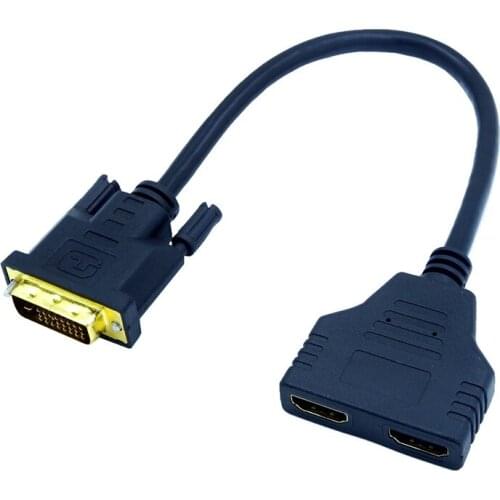 Gold Plated DVI 24+1 Male to 2 * HDMI 19-Pin Female Splitter Adapter Cable HDMI cable for HDTV LCD DVI-D HDMI conversion 1080P