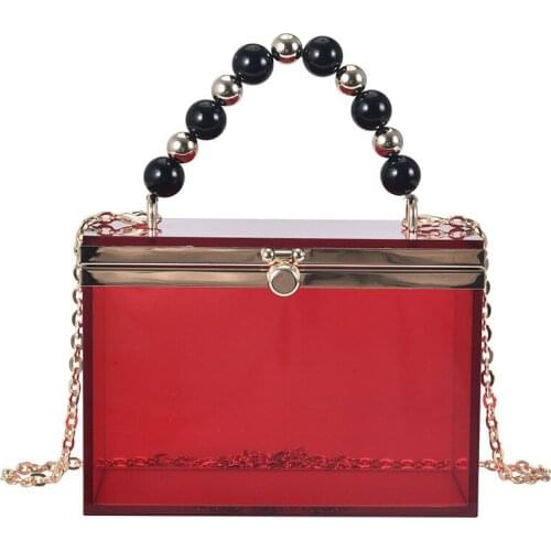 Transparent Acrylic Box Handbag for Women Party Clutch Bag Fashion Shoulder Chain Bag Color Beaded Handle Luxury Designer Bags