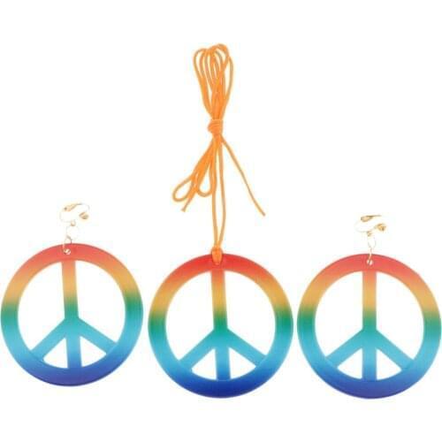 Retro Peace Sign Earrings Necklace Jewelry 1960s Party Fancy Costumes