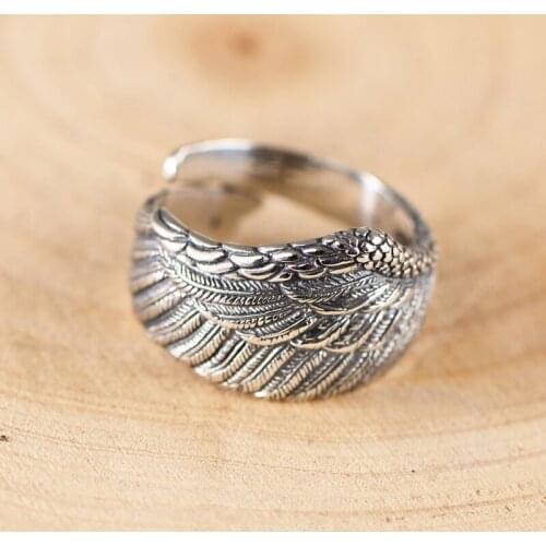 SA SILVERAGE S925 Silver Ring Opening Retro Feathers for Men and Women Marcasite Ring Personality Silver Ring Jewelry Luxury