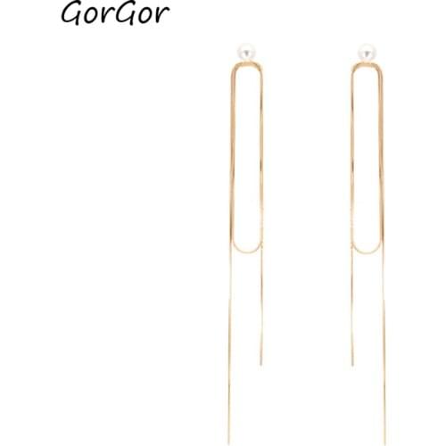 GorGor Dangle Earrings Women Alloy Material Fashion Statement Tassel Chain Minimalist Creative Party Popular Jewelry EZ-908