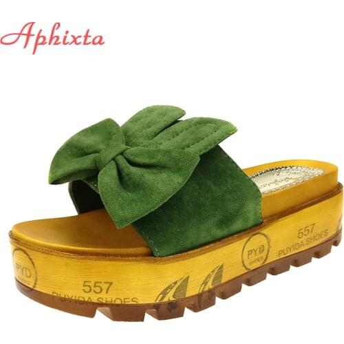 Aphixta Summer Wedge Slippers Platform High Heels Women Slipper Ladies Outside Shoes Bowtie Slipper Clog Flip Flop Sandals