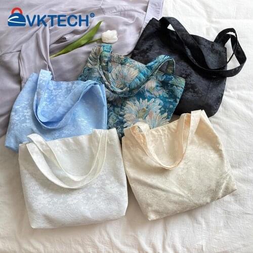 Fashion Women Jacquard Canvas Oil Painting Printing Shoulder Shopping Bag Casual Ladies Large Capacity Tote Handbags