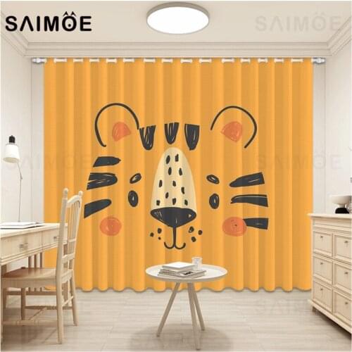 Tiger Curtains For Living Room Cartoon Animal Baby Girl Curtain Panda Deer Rabbit Cute Curtain Kitchen Decor Ultra Micro Shading