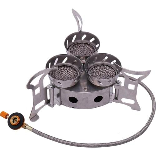 11000W Gas Burner High Power Camping Stove Windproof Three Core Head Gas Stove Camping Oven Outdoor Cookware Picnic Cooking