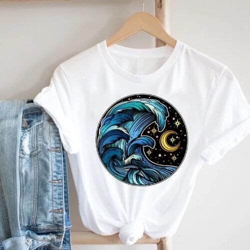 Women Wave Ocean Space Cartoon Girl 90s Spring Summer Clothing Fashion Clothes Print Tee Top Tshirt Female Graphic T-shirt