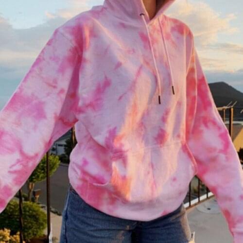 2020 Womens Sweatshirt Fashion Tie-Dye Hoodie Long Sleeve Front Pocket Drawstring Pullover Loose Sweatshirt Casual Womens Hooded