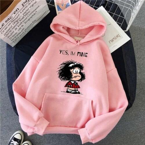 SUNOWE Autumn Winter Women Hoodies Cartoon PAZ Mafalda or QUIERO Cafe Printed Sweatshirts Oversized Hip Hop Hoodies Tops