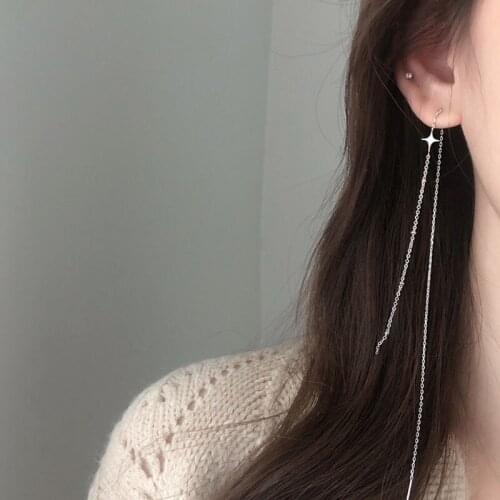 925 Sterling Silver Star Tassel Chain Earrings Female Simple Elegant Long Earrings Wholesale Dropshipping