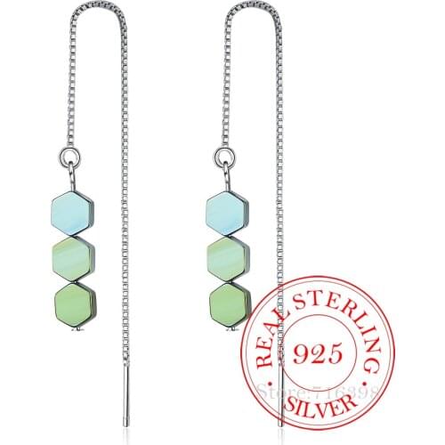 925 Sterling Silver Tassel Long Geometric Drop Earrings for Women Wedding Gift Jewelry brincos pendientes eh901