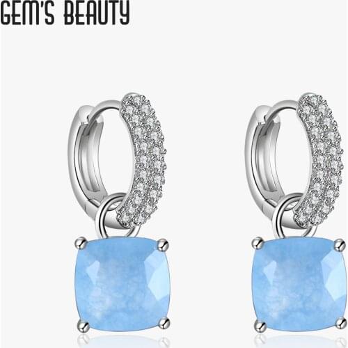 GEMS BEAUTY 925 Sterling Silver Gemstone Drop Earrings Natural Aqua-blue Calcedony Earrings For Women Wedding Jewelry 2021 NEW