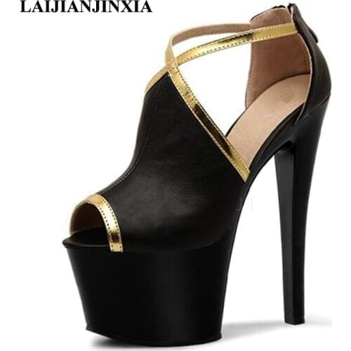 LAIJIANJINXIA Sexy Peep Toe Womens 17cm Ultra Thin High Heels Pole Dance Shoes Night Club Party Dancing Shoes Platform Sandals