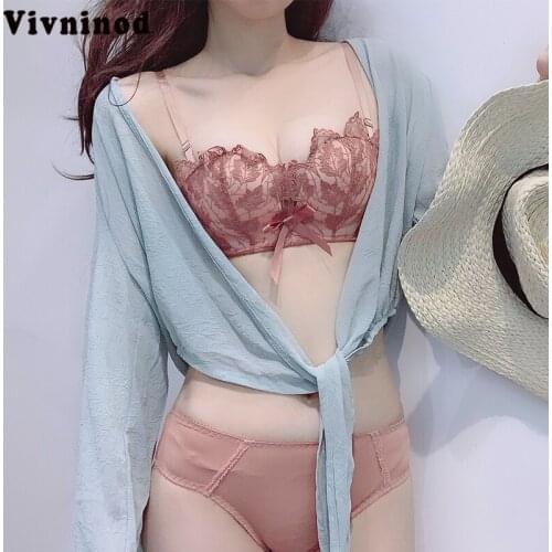 Lavender Lace Sexy Bra For Women Jacquard Lingerie Super Push Up Top Wireless Underwear New Bralette Small Size Bra Set 85AB Cup