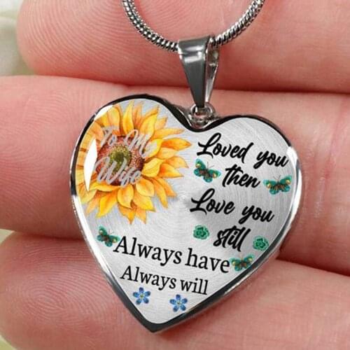 To My Wife Heart Pendant Necklace Sunflower Necklace for Women Jewelry Anniversary Gift From Husband To Wife Anniversary