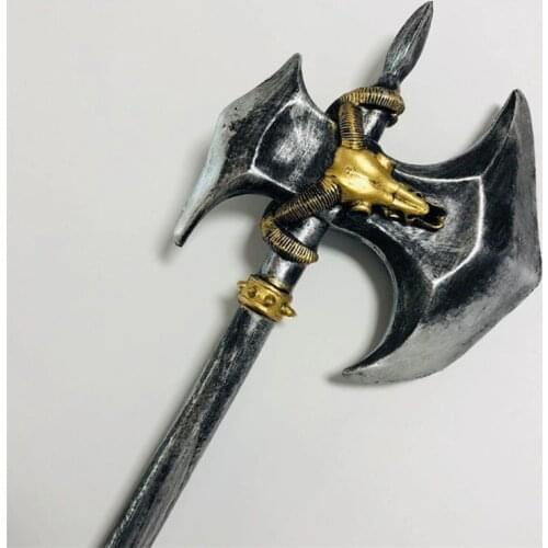 1:1 Cosplay Medieval Gold Crown Sheep War Axe Movie Weapon Prop Role Play PU Action Figure Model Halloween Gift
