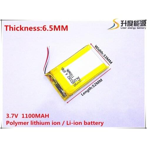 3.7V 1100mAh 653352 Lithium Polymer Li-Po li ion Rechargeable Battery cells For Mp3 MP4 MP5 GPS mobile bluetooth