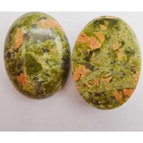 30x22MM Unakite Epidote Stone Bead Oval Cabochon CAB GEM Jewelry Making (2pcs/lot) H199