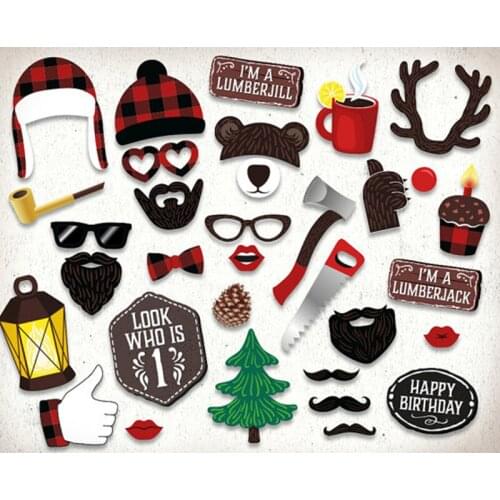 33pcs Kids Birthday Party Decorations Lumberjack DIY Photobooth Props Merry Christmas Party Supplies