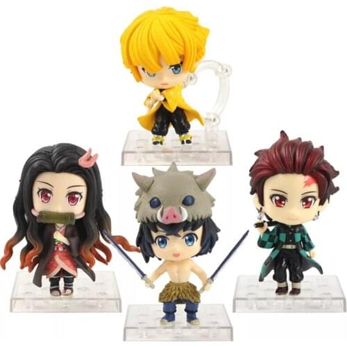4pcs/set Demon Slayer: Kimetsu no Yaiba Kamado Tanjirou Nezuko Agatsuma Zenitsu Hashibira Inosuke Q Ver. PVC Action Figure Toys